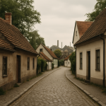 A quiet historic cobbled street in Rixdorf, evoking Berlin’s lesser-known neighborhoods and their layered