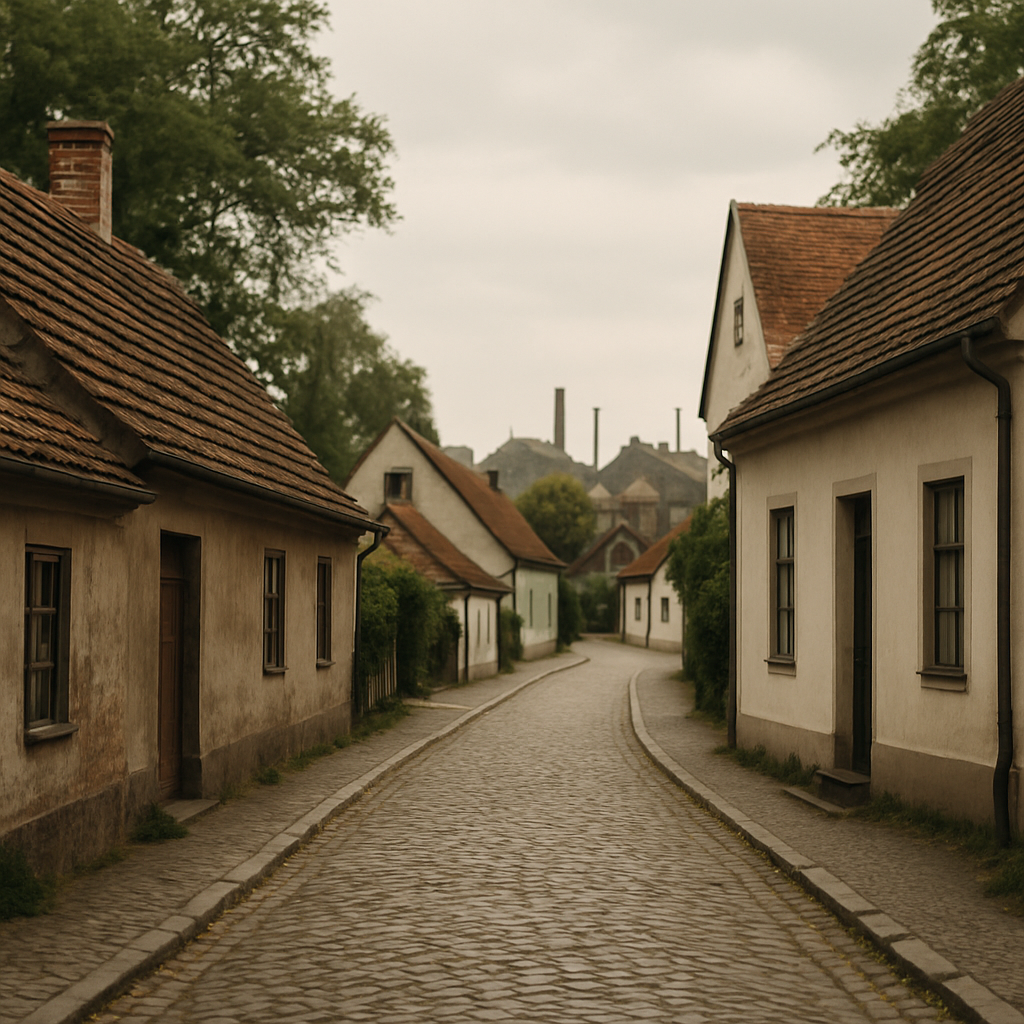 A quiet historic cobbled street in Rixdorf, evoking Berlin’s lesser-known neighborhoods and their layered