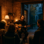 A small, warm-lit Berlin performance space brings audience and performer close together on an